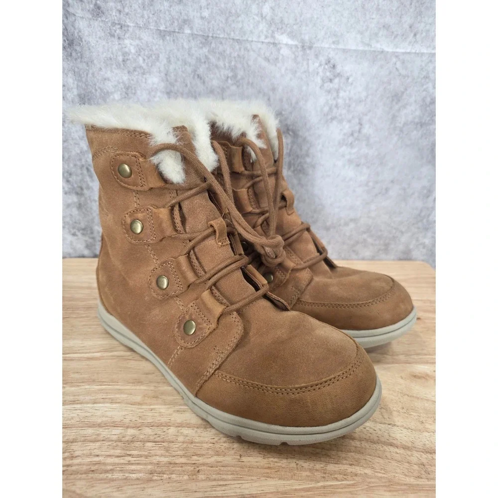 Sorel Ankle Boots Womens 7.5 Whitney Short Lace Waterproof Elk Brown Suede